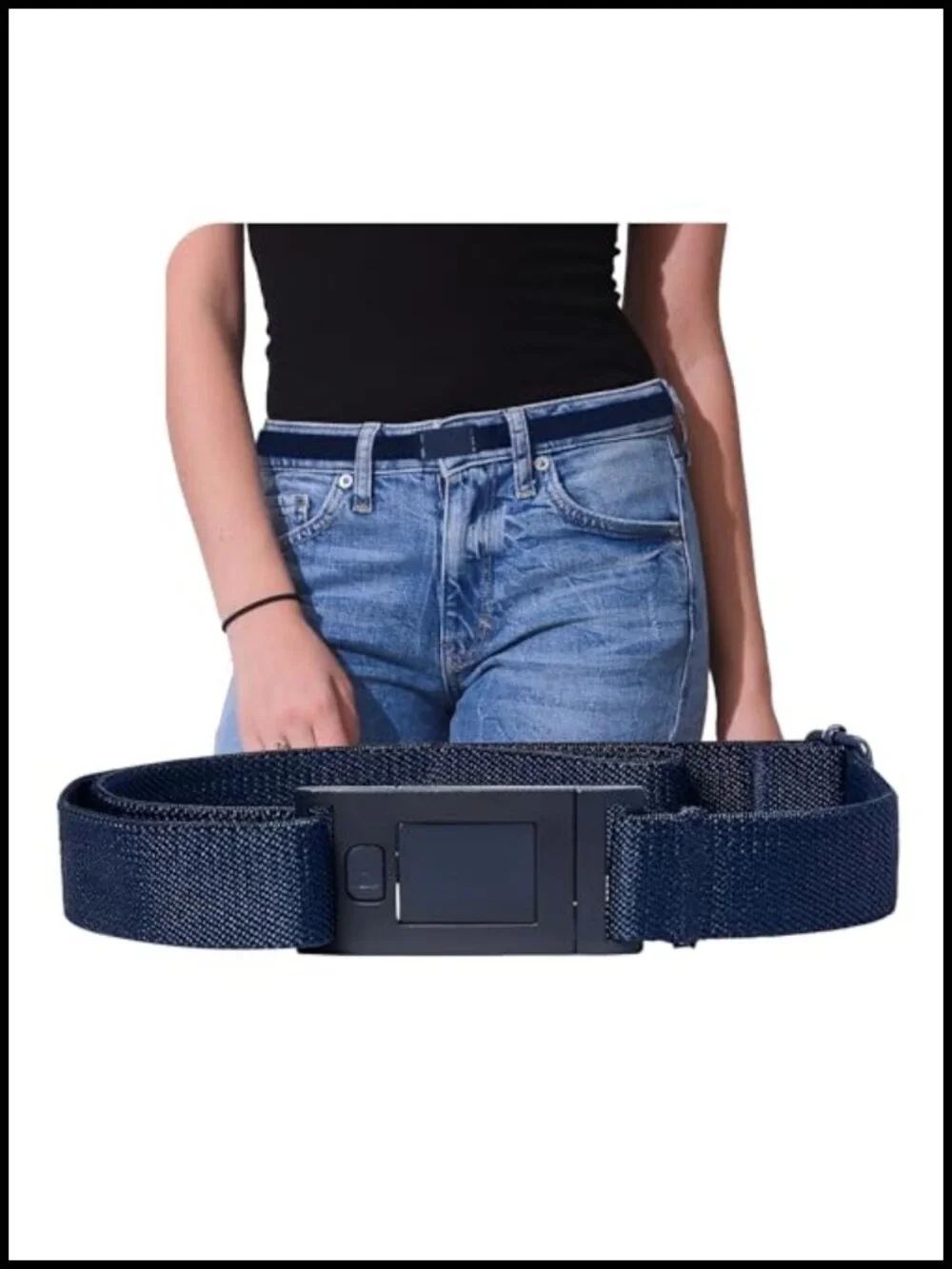 Thin Elastic Stretch Belt for Women, Low Profile Flat Buckle, No Show